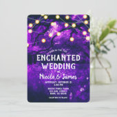Paarse Rustic Enchanted Forest Lights Wedding Kaart (Staand voorkant)
