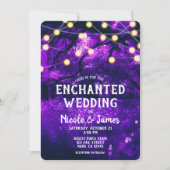 Paarse Rustic Enchanted Forest Lights Wedding Kaart (Voorkant)