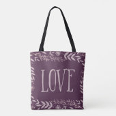 Paarse Rustic Floral Love Canvas tas (Achterkant)