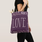 Paarse Rustic Floral Love Canvas tas (Dichtbij)