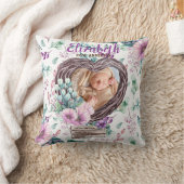 Paarse Rustic Foto New Baby Stats Floral Kussen (Deken)