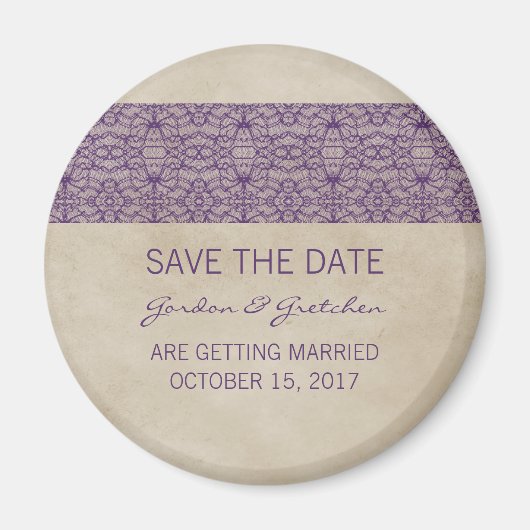 Paarse Rustic Lace Save the Date Magnet (Voorkant)