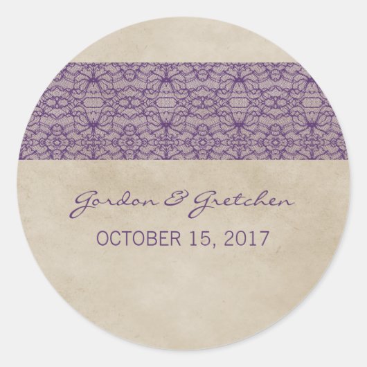 Paarse Rustic Lace Wedding Stickers (Voorkant)