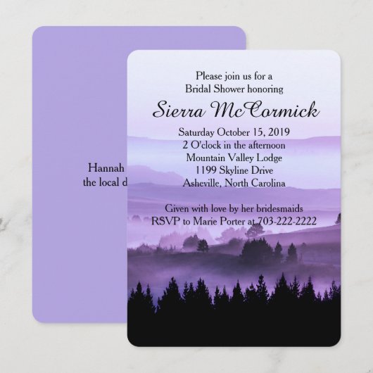 Paarse Rustic Mountain Bridal Shower Kaart (Voorkant / Achterkant)