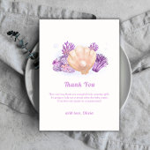 Paarse Rustic Pearl Seashell Baby shower Bedankkaart