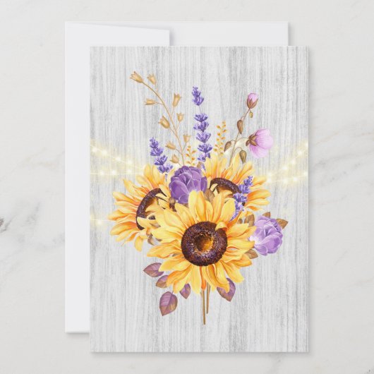 Paarse Rustic Peony - zonnebloemen bruiloft Kaart (Achterkant)
