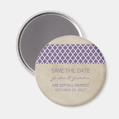 Paarse Rustic Quatrefoil Save the Date Magnet (Voorkant / Achterkant)