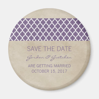 Paarse Rustic Quatrefoil Save the Date Magnet