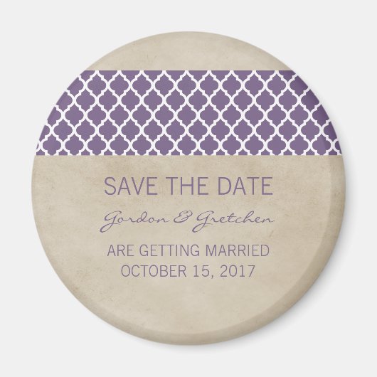Paarse Rustic Quatrefoil Save the Date Magnet (Voorkant)