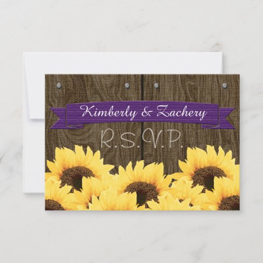 PAARSE RUSTIC SUNFLOWER RSVP-KAART RSVP KAARTJE (Voorkant)