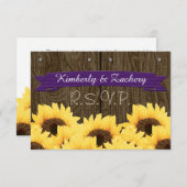 PAARSE RUSTIC SUNFLOWER RSVP-KAART RSVP KAARTJE (Voorkant / Achterkant)