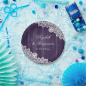 Paarse Rustic Wood Lace String Lights Wedding Papieren Bordje (Feest)