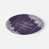 Paarse Rustic Wood Lace String Lights Wedding Papieren Bordje (Gekanteld)