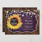 Paarse Rustic Wood Licht Zonnebloem Weduwschap Save The Date (Voorkant / Achterkant)