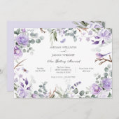 Paarse rustieke bloemen bruiloft kaart (Voorkant / Achterkant)