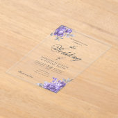Paarse Rustieke Bloemrijke Elegante Script Bruilof Acryl Uitnodigingen (Laagn)