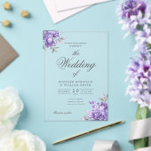 Paarse Rustieke Bloemrijke Elegante Script Bruilof Acryl Uitnodigingen (Insitu (Huwelijk))