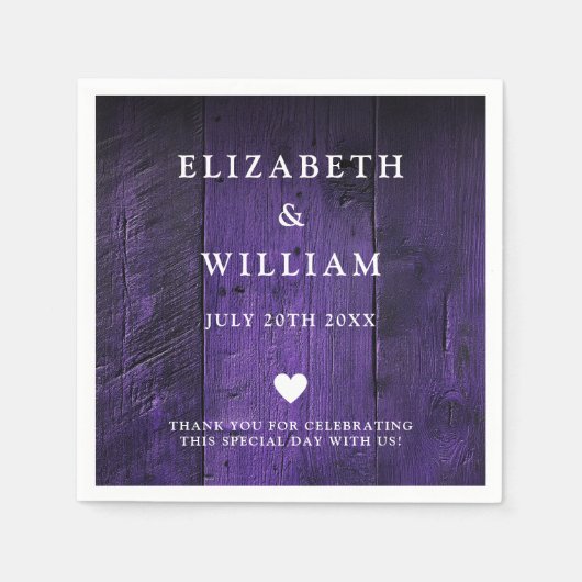 Paarse rustieke Boho Barn Wood Country Wedding Servet (Voorkant)