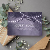 Paarse rustieke boom string verlichting bruiloft gastenboek