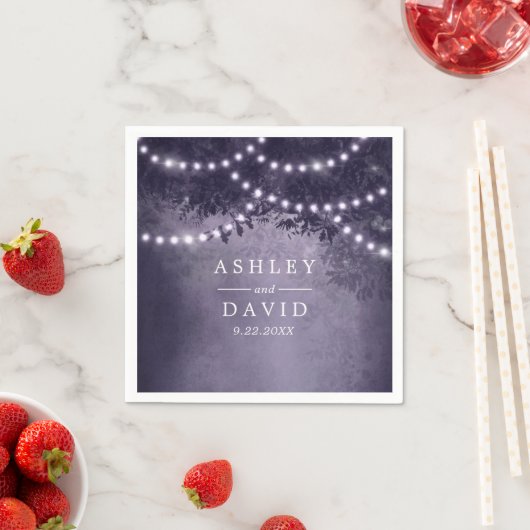 Paarse rustieke boom string verlichting bruiloft servet (Insitu)