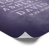 Paarse rustieke boomlichten bruiloft welkom teken poster (Hoek)