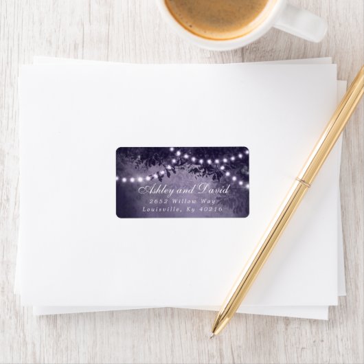 Paarse rustieke boomlichten retouradreslabel etiket (Insitu)