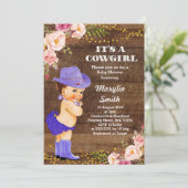 Paarse rustieke Cowgirl Baby shower Kaart (Staand voorkant)