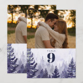 Paarse rustieke dennenboom bos foto tabel nummer kaart (Voorkant / Achterkant)