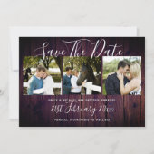 Paarse Rustieke FOTO Collage Bewaar de Datum Trouw Kaart (Voorkant)