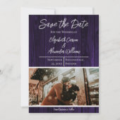 Paarse Rustieke Foto Save The Date (Voorkant)