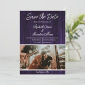 Paarse Rustieke Foto Save The Date (Staand voorkant)