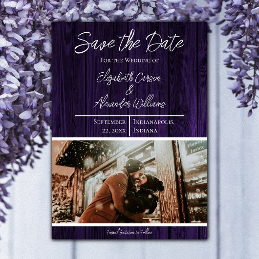 Paarse Rustieke Foto Save The Date