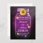 Paarse rustieke grillige Mason Jar Save the Date Aankondigingskaart (Voorkant / Achterkant)