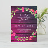 Paarse Rustieke Houten Roze Bloemige Landelijke Br Aankondiging (Staand voorkant)