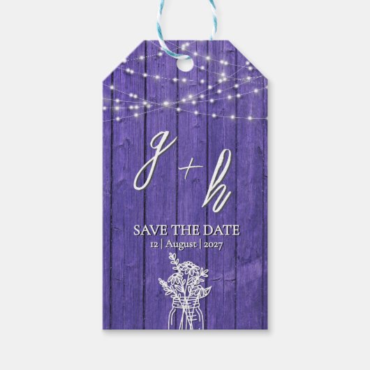 Paarse rustieke houten strijkverlichting Boho Maso Cadeaulabel (Voorkant)