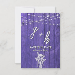Paarse rustieke houten strijkverlichting Boho Maso Save The Date