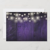 Paarse Rustieke Houten String Lights Trouwfoto Kaart (Achterkant)