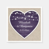 Paarse rustieke houten string verlichting burlap b servet (Voorkant)