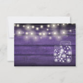 Paarse rustieke houten string verlichting metselaa RSVP kaartje (Achterkant)