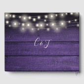 Paarse rustieke houten string verlichting script b gastenboek (Achterkant)