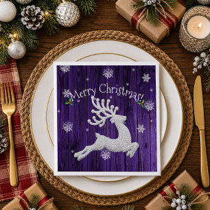 Paarse Rustieke Kerst Reindeer Papieren Servet