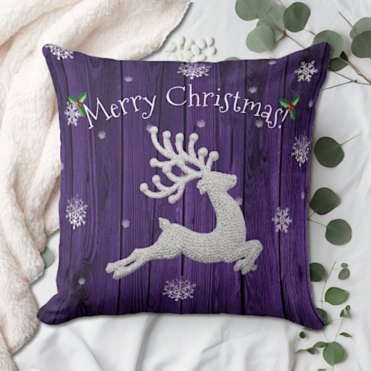 Paarse Rustieke Kerst Rendier Worp Kussen