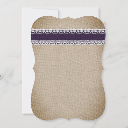 Paarse rustieke land Burlap kant bruiloft Kaart (Achterkant)