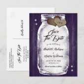 Paarse Rustieke Mason Jar String Lights Hout Weddi Aankondigingskaart (Voorkant / Achterkant)
