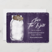 Paarse Rustieke Mason Jar String Lights Hout Weddi Save The Date (Voorkant)