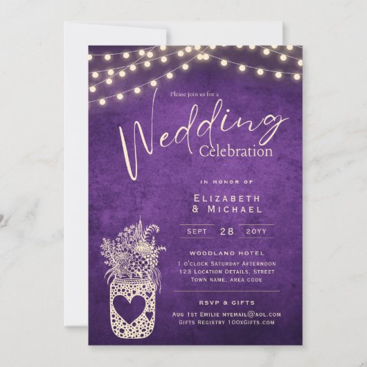 Paarse Rustieke Muurvaas Bruiloft DIGITAAL en Prin Kaart (Voorkant)