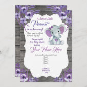 Paarse Rustieke Olifant Uitnodiging Bewerkbaar (Voorkant / Achterkant)