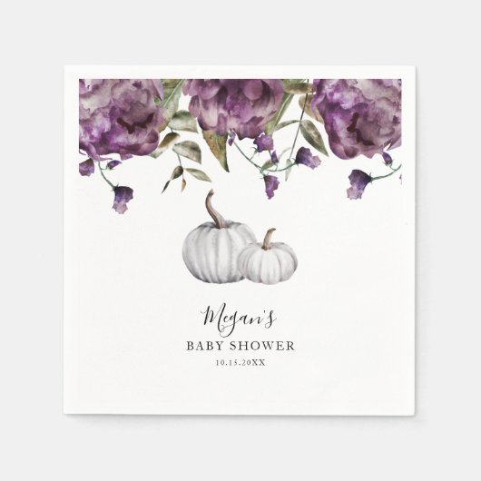 Paarse rustieke pompoen Herfst Baby shower Servet (Voorkant)