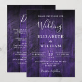 Paarse rustieke schuur hout alles in één bruiloft kaart (Voorkant / Achterkant)