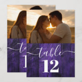 Paarse Rustieke Schuur Hout Boho Foto Tafel Nummer Kaart (Voorkant / Achterkant)